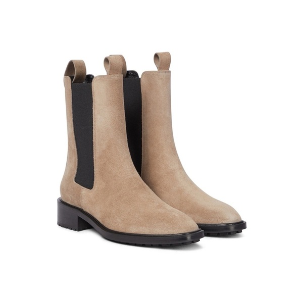 Aeyde • Simone 40 Suede Chelsea Boots ankle lug sole taupe beige snip square toe - Picture 4 of 14